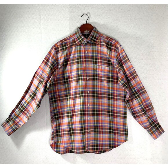 Peter Millar Shirt Men L Tartan Plaid 100% Cotton Multicolor Sport Luxury Preppy - Picture 14 of 14